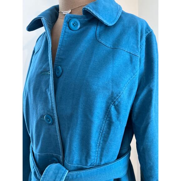 women's LL BEAN blue lined sueded cotton trench. Pockets MED - Picture 3 of 10